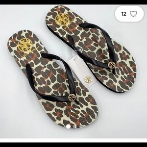 Tory Burch Black Leopard Print Flip Flops